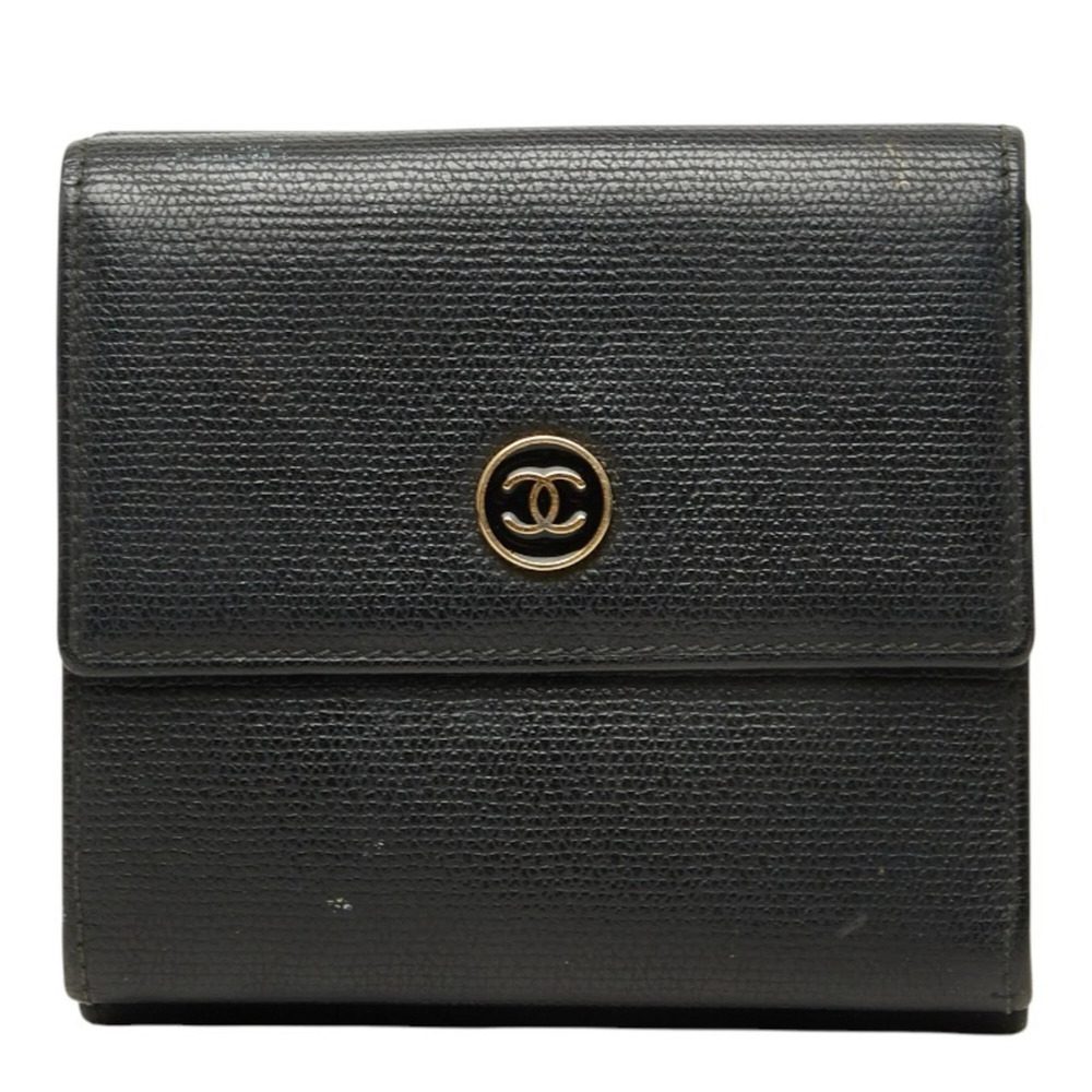 Chanel Coco Mark Bi-fold Wallet A20902 Black Gold Leather Women's CHANEL